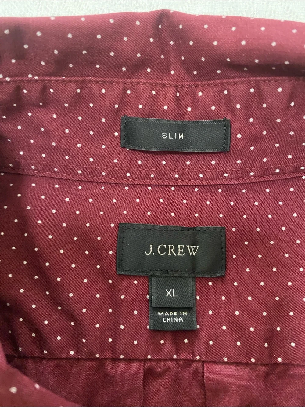 J.Crew Mens XL Slim Fit Polka Dot Button Down Shirt Burgundy Cotton Long Sleeve